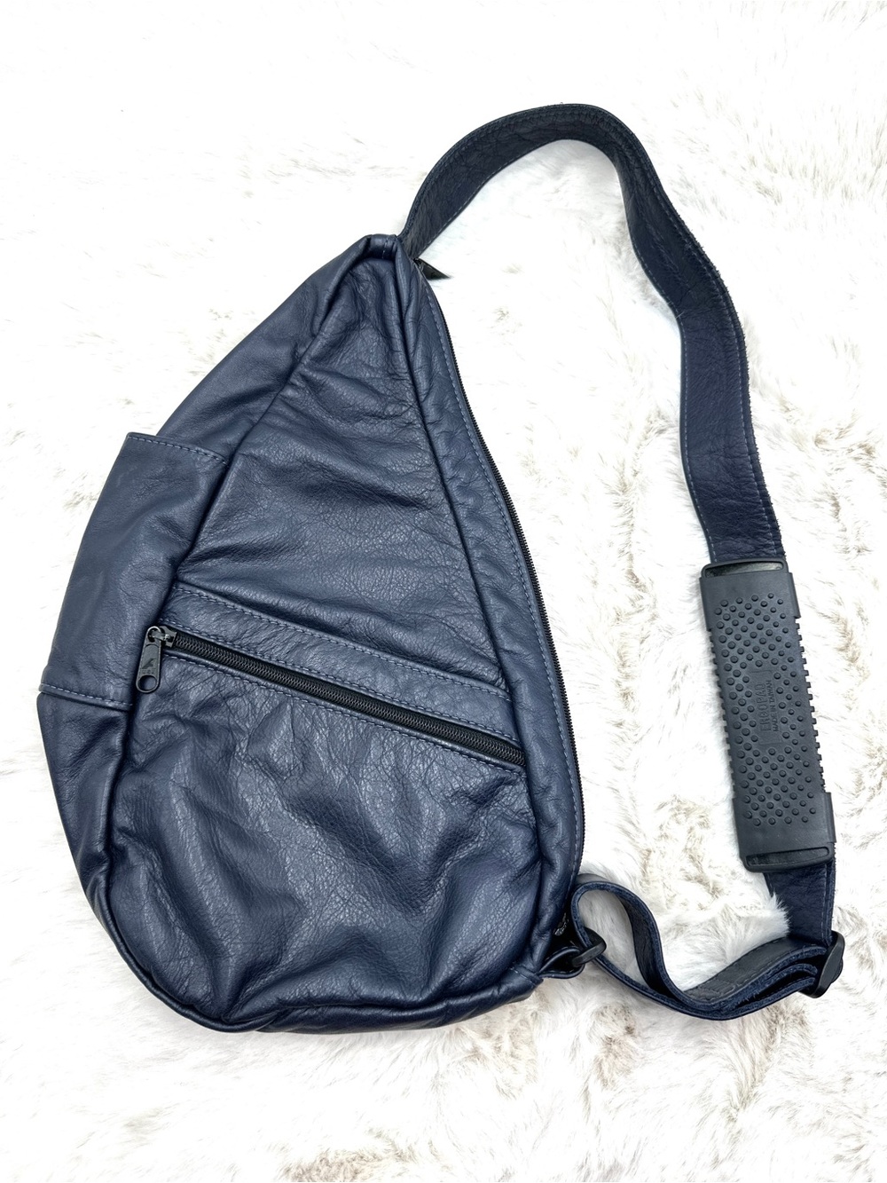 AmeriBag Classic Leather Healthy Back Bag Teardrop ergonomic Carry All Navy
